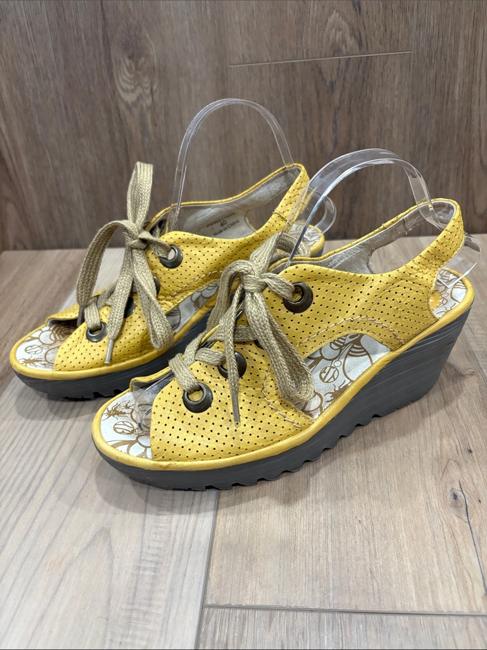 Fly London Yiva P500377026 Wedge Sandals Lace-Up Slingback Mustard Yellow 40